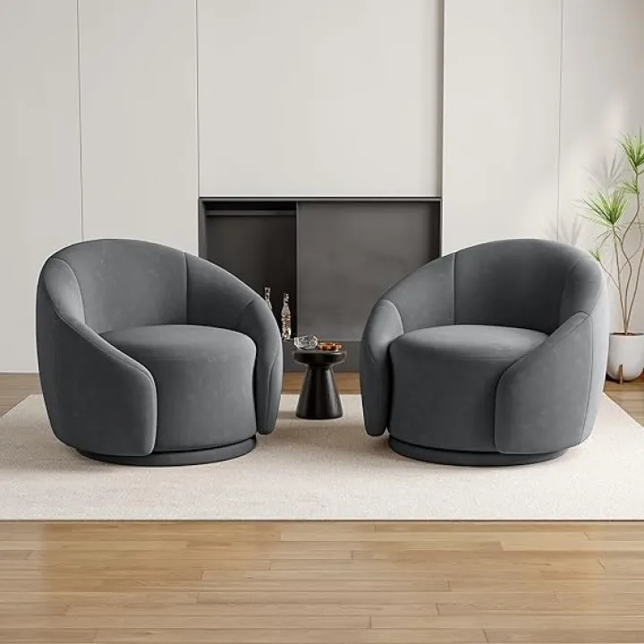 Swivel Boucle Chairs Set of 2, Modern Round 360° Swivel Accent Chairs for Living Room, No Assembly Small Comfy Upholstered Sofa Barrel Armchairs for Bedroom, Office, Waiting Room-White