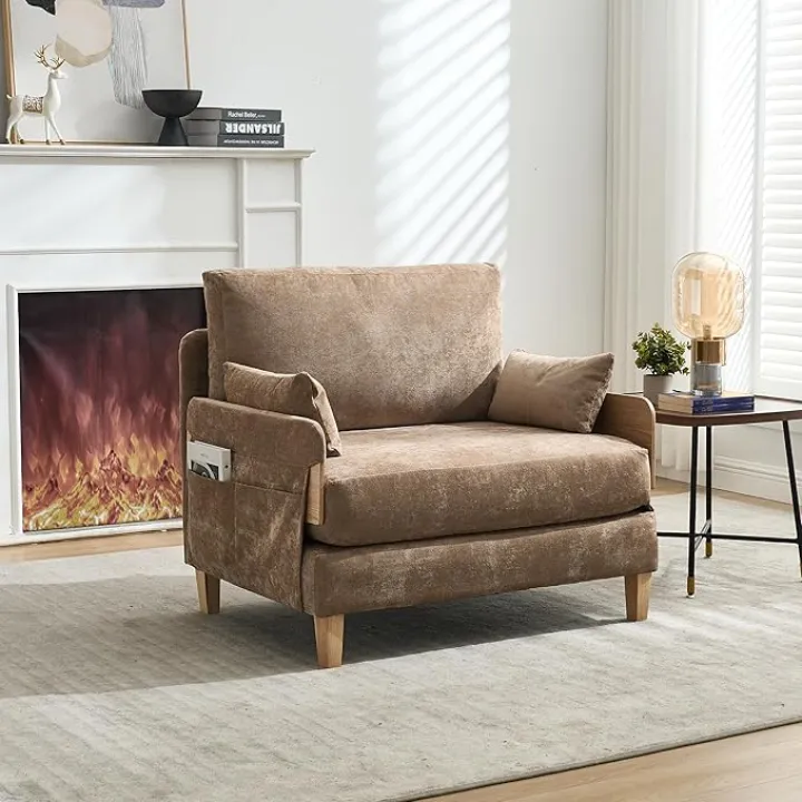 Convertible Sleeper Chair, 3-in-1 Foldable Sofa Bed Recliner,Mid-Century Modern Small Couches for Small Spaces,Oversized Accent Chair Sofa with 3 Pillows for Bedroom Study Room (Light Brown)