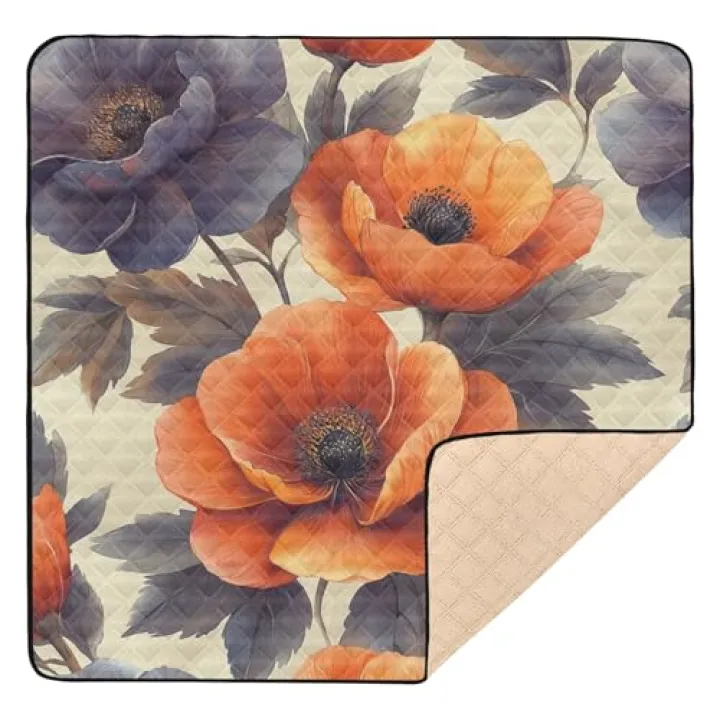 FUGIDOG Vintage Flowers Baby Play Mats for Floor 50x50 inch Waterproof Anti-Slip Playpen Mat Soft Nursery Area for Infant Kids and Toddler Crawling
