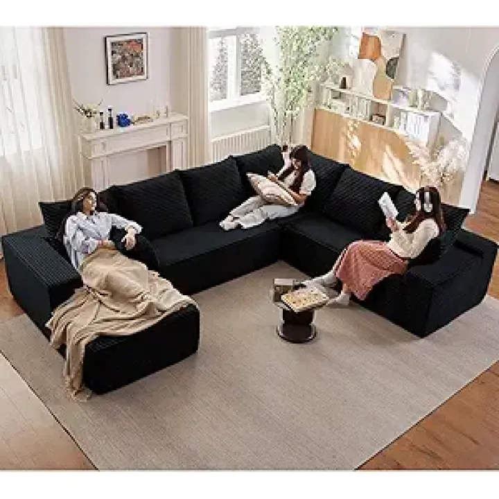 Cloud Sectional Couch with L-Shape Chaise, Modern Modular Sofa with Deep Seat, Upholstered Couches for Living Room Bedroom, No Assembly Required Black