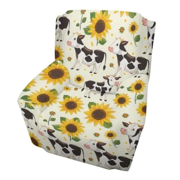 Cow with Sunflower Sofa Slipcover Washable Single Couch Cover Sofa Covers Furniture Protector for Living Room