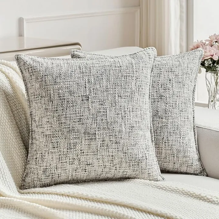 FUTEI Black Decorative Throw Pillow Covers 18x18 Inch Set of 2,Soft Chenille Tweed Textured Cushion Case,Modern Home Decor for Couch Bed Living Room
