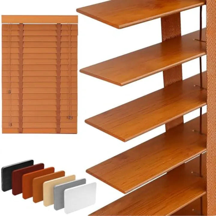 2" Slats Wood Blinds for Indoor Windows: Solid Wooden Blackout Blinds & Shades,Black Out Privacy Horizontal Blinds for Home Bedroom Bathroom Living Room Windows and Doors 22.5" WX48 H Light Brown