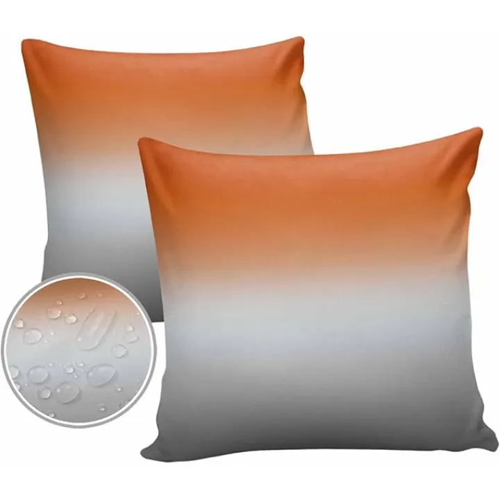 Outdoor Waterproof Pillow Covers Orange Grey Ombre Set of 2 Decorative Outdoor Pillowcases Gradient Gradual Color Cushion Cases for Patio Funiture Garden Couch Bench 24 x 24 Inches