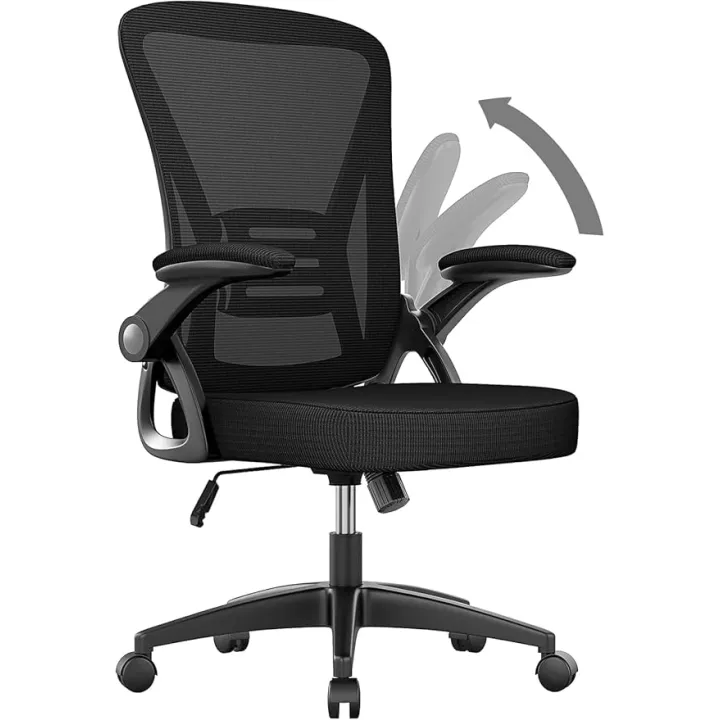 Mid Back Office Chair,Ergonomic Desk Chair with Adjustable Height, Flip-Up Arms and Lumbar Support, Breathable Mesh Computer for Home Office,Study,Working, Black