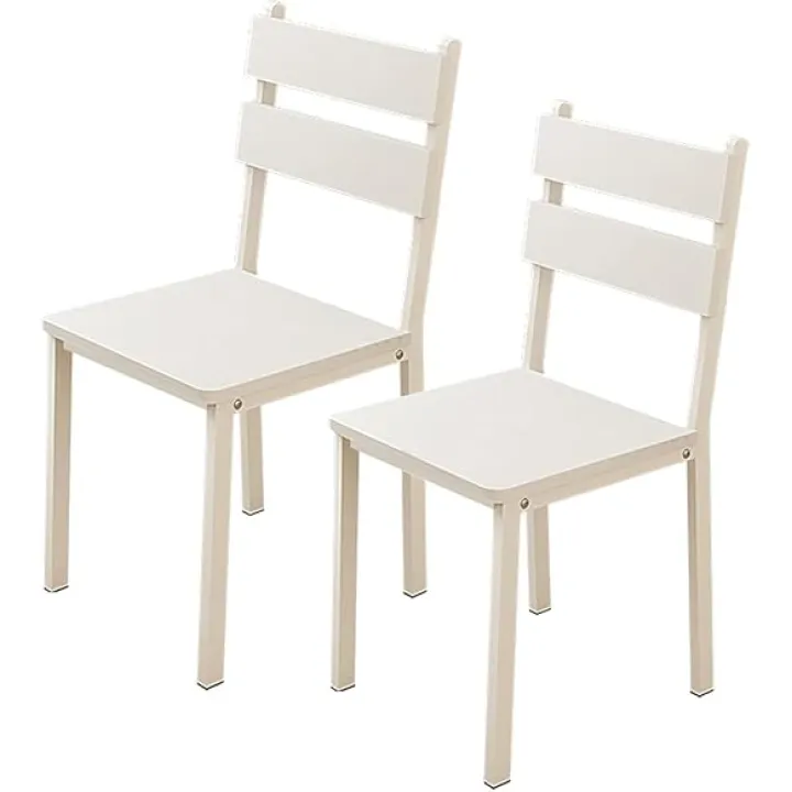 Modern Mid-Century Dining Chairs – Stylish Kitchen and Dining Room Chairs with Wooden Seats and Metal Legs – Versatile for Living Room, Bedroom, and Coffee Areas(Size:2PCS,Color:White)