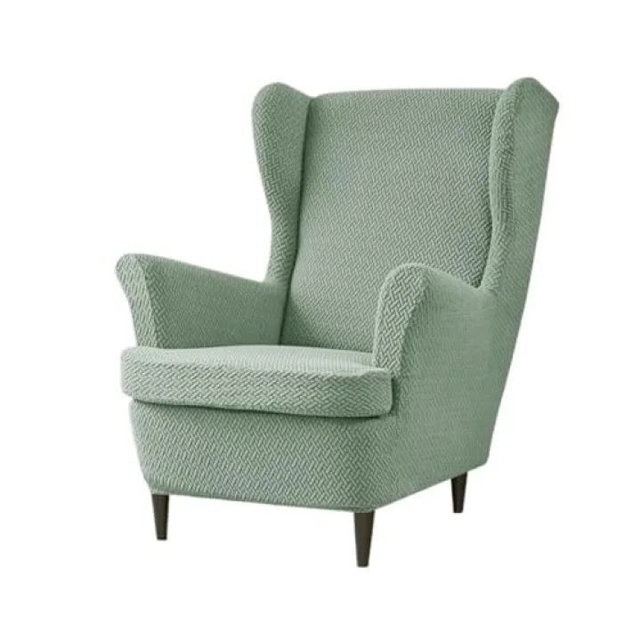 ZSAZSO Wing Chair Cover 2pcs/Set Elastic Wing Chair Cover Solid Color Armchair Slipcover Stretch Sofa Cover for Living Room(Green)