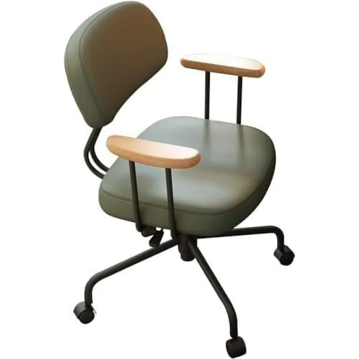 Home Office Desk Chair Height Adjustable Swivel with Solid Wood Armrest, PU Leather Padded Computer Desk Chair for Home Office Study (F One Size)