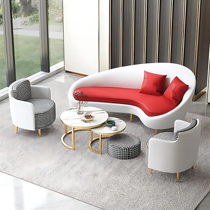 Modern Sectional Sofa Set - Curved Sectional Couch with High Legs | Deep Seats | Ergonomic High Backrest | Litchi Leather | Solid Wood Frame | for Living Room Office Coffee(White,102 in)