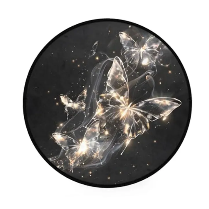 ALAZA Magical Flying Butterflies Round Area Rug,Non Slip Absorbent Comfort Round Rug,Washable Floor Carpet Yoga Mat for Entryway Living Room Bedroom Sofa Home Decor