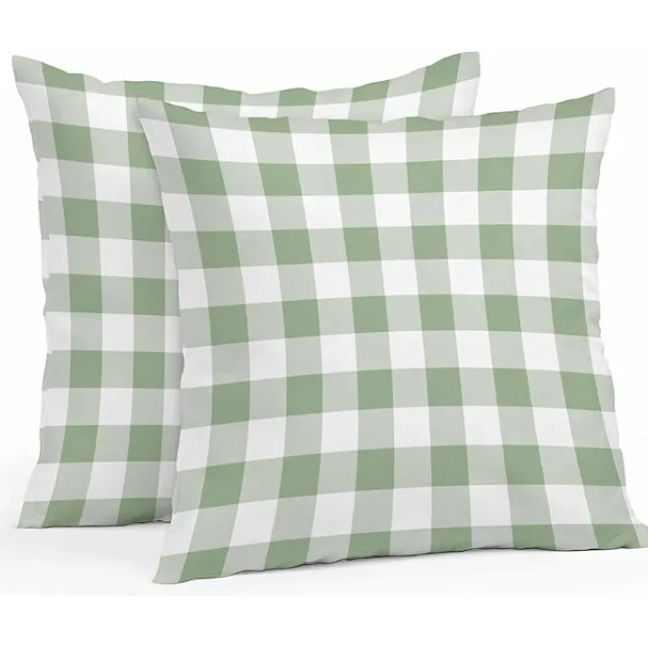 Sage Green Checkered Outdoor Waterproof Pillow Covers, Farmhouse Buffalo Plaid Decorative Square Throw Pillowcase Sofa Cushion Sham for Patio/Couch/Chair, 26"x26" 2 Pack