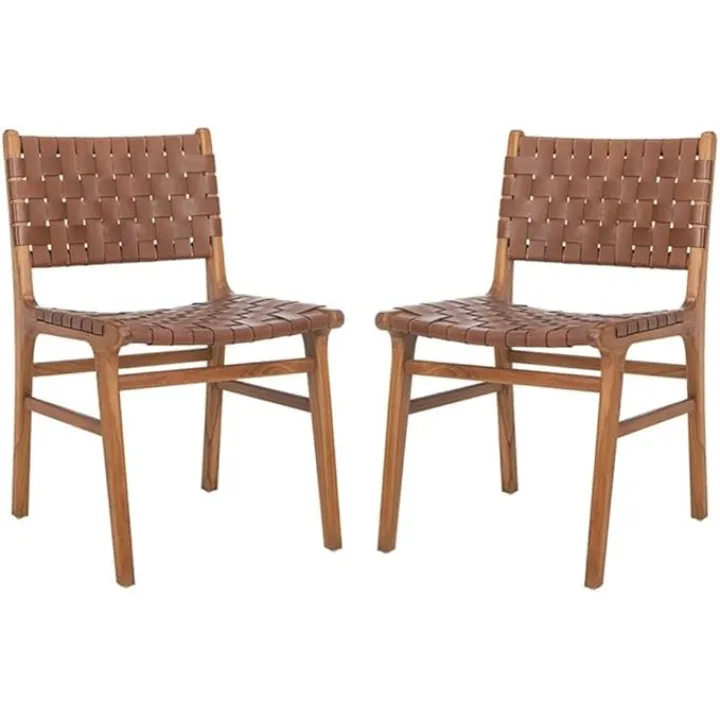 Pemberly Row Leather Dining Side Chair in Gray Beige/Sage (Set of 2)