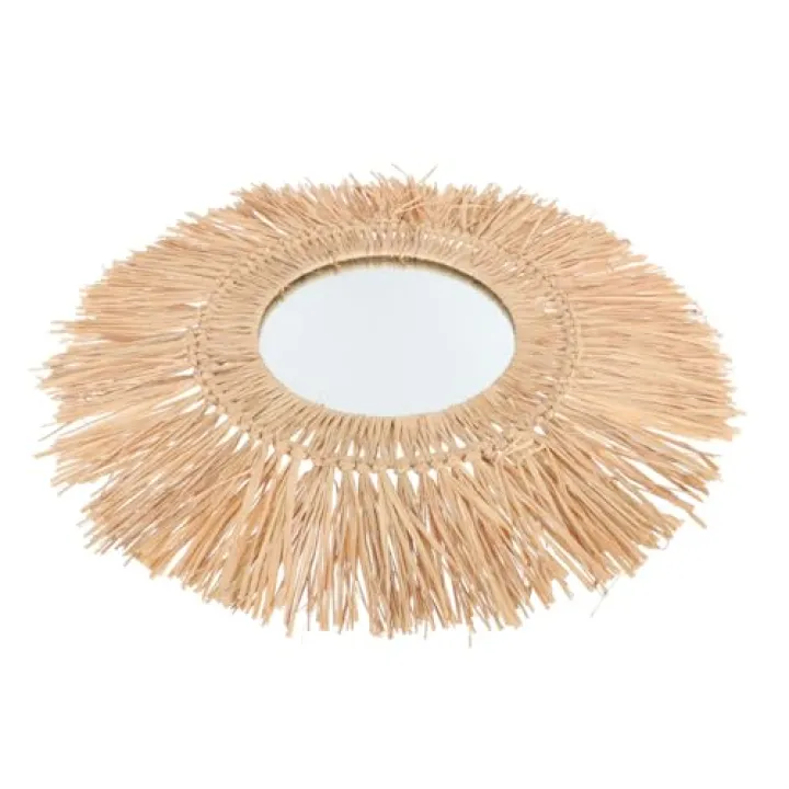 BESTOYARD 1pc Retro Round Wall Mirror Decorative Makeup Mirror for Bathroom and Home Decor Handcrafted Straw and Design Wall Adornment for Space