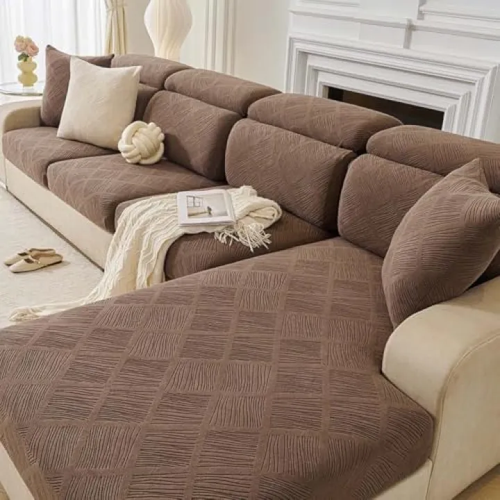 MJNAKGWR Stretch Couch Cushion Covers Set Sectional Sofa L Shape Beige Slipcover Elastic Couch with Chaise Lounge Cover Furniture Protector Outdoor for Living Room Weave Dark Grey(D,85-135cm)