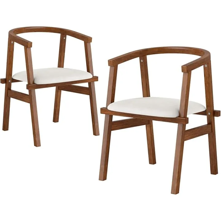 Giantex Wooden Dining Chairs Set of 2, Solid Rubber Wood Kitchen Chair w/Wrap-Around Armrest & Padded Seat, Mid-Century Armchair, Modern Accent Chairs for Living Dining Room, Reception, Study
