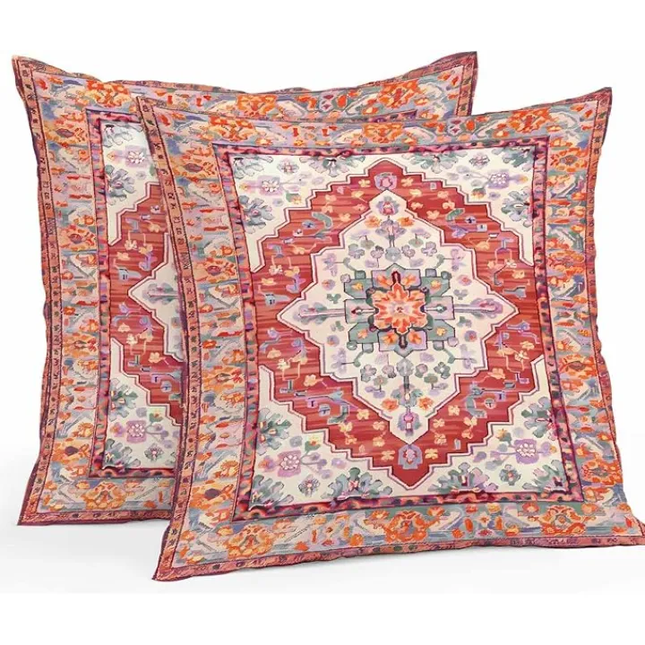 Vandarllin Outdoor Throw Pillows Covers 24x24 inch Set of 2 Waterproof Red Bohemian Decorative Zippered Cushion Covers for Patio Furniture, Vintage Medieval Mural Lumbar Pillowcases