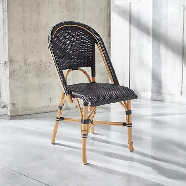 Aspen Brands Classic Commercial Grade Rattan French Bistro Chair, Indoor/Outdoor, Black - Stackable up to 6 Chairs