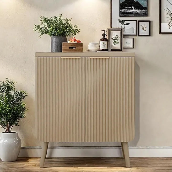 Buffet Cabinet, Sideboard Fluted Cabinet Modern Kitchen Buffet Storage Cabinets with Doors and Shelves, Wood Farmhouse Coffee Bar Station for Entryway & Dining Room & Living Room, Wood
