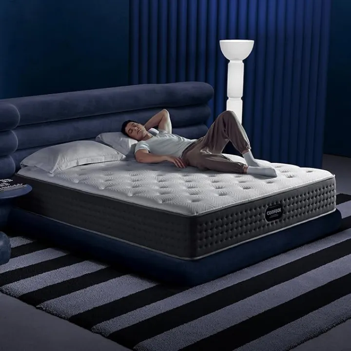 Hybrid Mattress - Queen Mattress 12 Inch - Contouring Memory Foam & Innerspring Coils - Cooling Top Layer - Pressure-Relief -365-Night Trial (Queen, Medium Firm, 12, Inches)