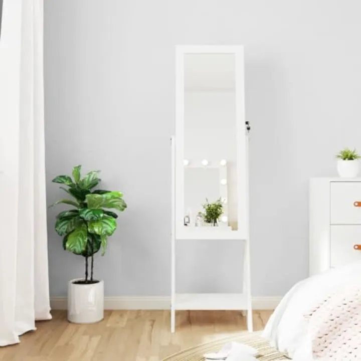 CHARMMA Mirror Jewelry Cabinet White Engineered wood Full Length,Mirrors-353265