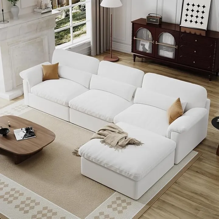 Cloud Sectional Couch, Oversized Down Filled Couch, Modular Couches Sofa for Living Room, Minimalist Deep Seat Modern Couches,Sofa Cover Removable,Chenille Fabric (115" 3 Seat+1Ottoman)