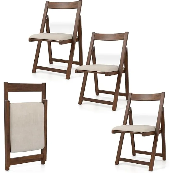 Giantex Folding Dining Chairs Set of 4, Modern Kitchen Chair with Padded Seat & Curved Backrest, Rubber Wood Frame, Space-Saving Side Chairs for Living Room, Restaurant, 330 LBS Max Load (Walnut)