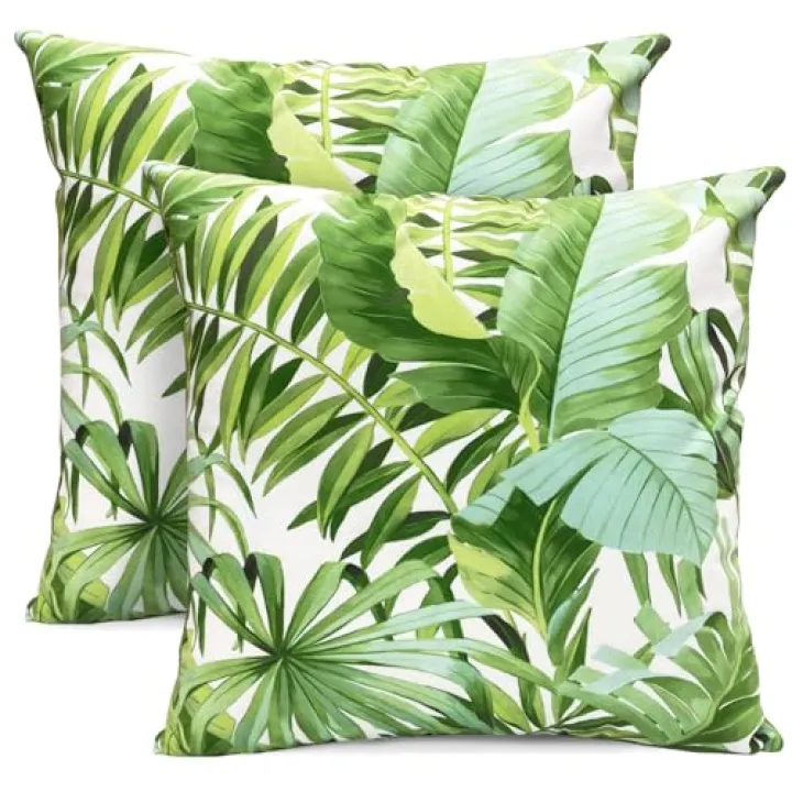 RYSMIYOU Decorative Throw Pillow Covers 18x18 inch Set of 2, Super Soft Green Leaves of Tropical Farmhouse Pillow Cases Outdoor Pillow Covers for Couch Sofa Bed Living Room Home Decor Cushion Covers