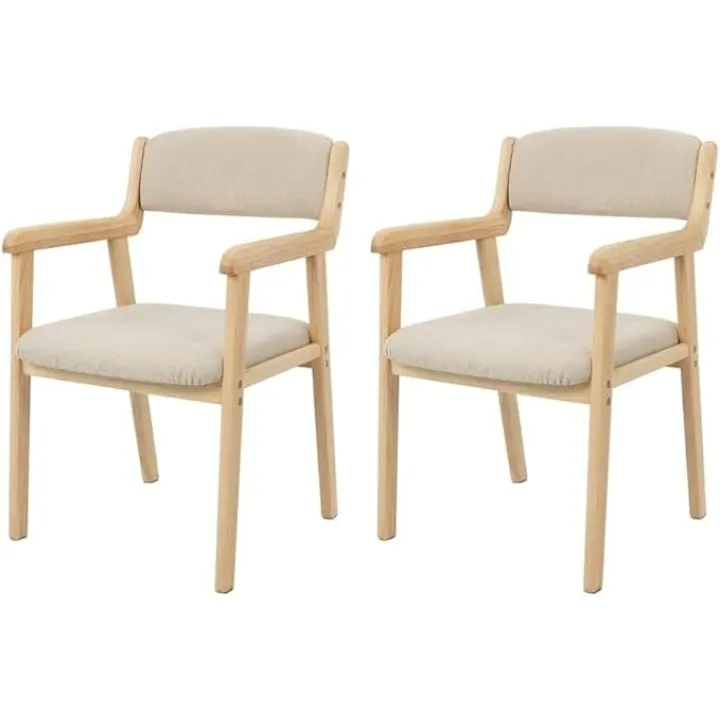 2PCS Solid Wood Dining Chair Set - Japanese Style Study Chair with Detachable Cotton Linen Cushion(G)