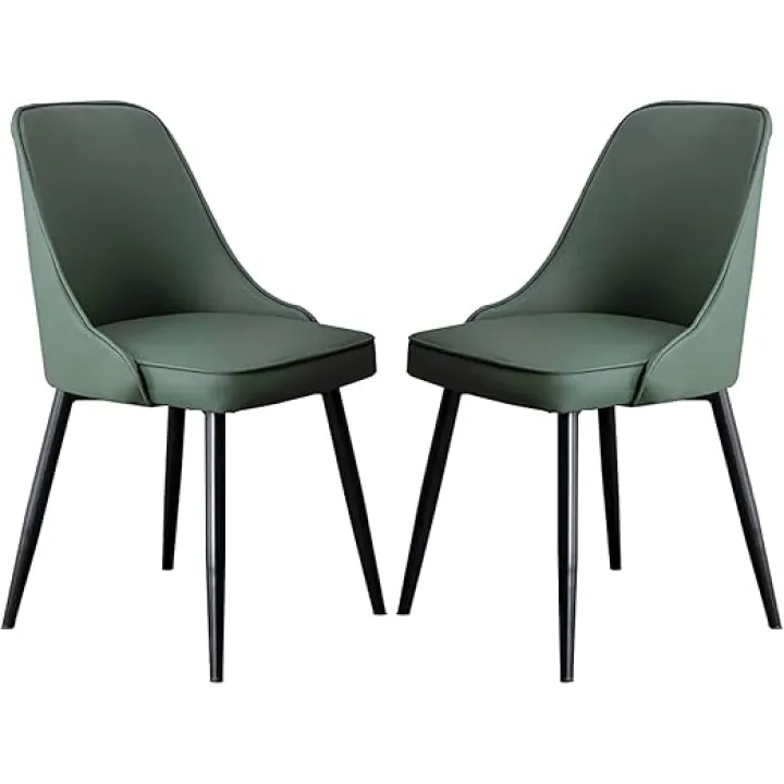 2PCS Solid Wood Back Dining Chair Set - Comfortable Upholstered Nappa Leather Lounge Chairs for Hotel Room(D)