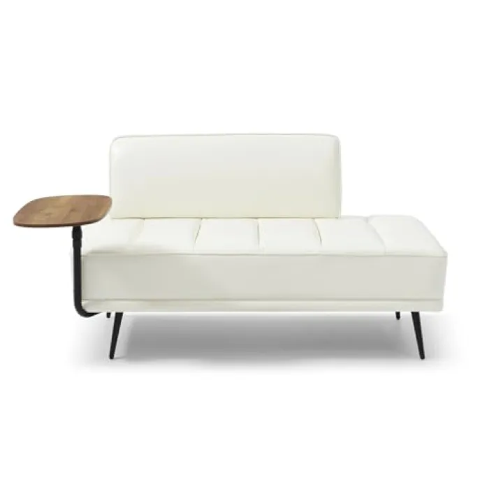 Tsflrnad Sofa,Bed Bench,Small Spaces Furniture,Polyurethane Leather,Wood Frame,High Density Sponge Infillings,360-Degree Swivel Tray,Black Metal Leg (Beige)