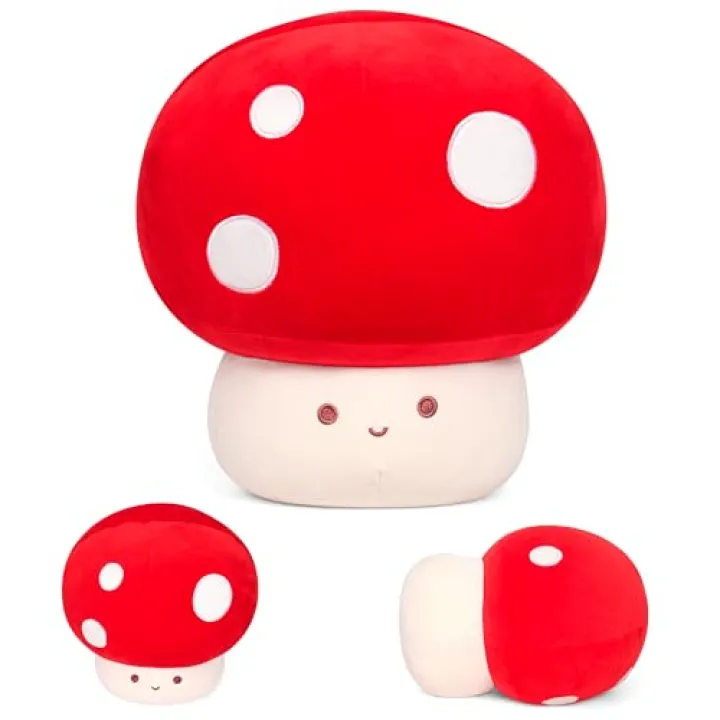 JellyMallow Cute Mushroom Plush 14in, Adorable Mushroom Stuffed Animal Plushie, Soft Fuzzy Stuffy Pillow Gifts for Kids Adults, Kawaii Plush Decor