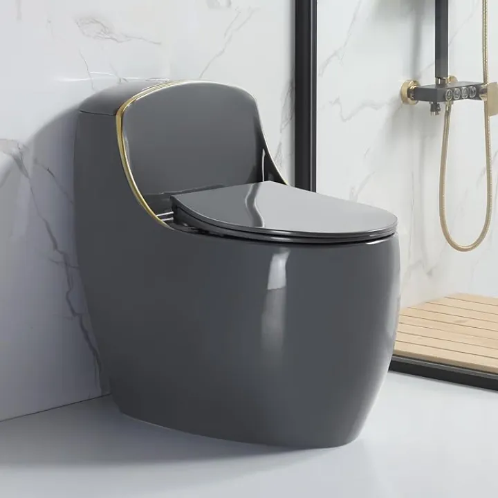 SUPERFLO One Piece Toilet with Egg Toilet Bowl & 1.6 GPF Siphon Flush, Rough in 12 Inch Small Toilets for Small Bathroom - Modern Toilet Saving Space（Black）
