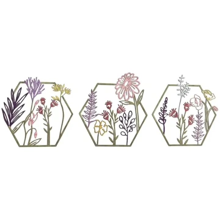 zituzitp 3 Pieces Metal Flower Wall Decor, Hexagon Wall Art for Bathroom Living Room Kitchen Bedroom Dining Room Rustic Farmhouse Boho Wall Decor Houseworming Gift