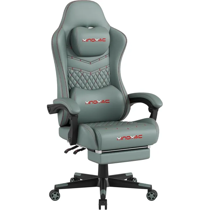 Gaming Chair, Ergonomic Computer Gaming Chair, Retractable Footrest/Waist Support/Ergonomic Backrest, Office/Home Gamer Chair [Spring + High Density Sponge] 400lb Load-Bearing (Green)