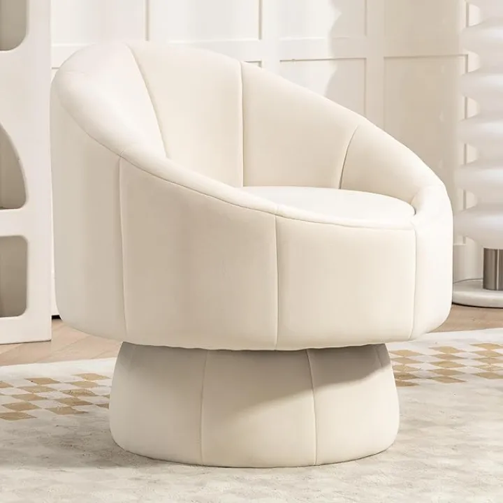 Swivel Barrel Chair Modern Round Accent Arm Chair Comfy 360 Degree Single Circle Club Sofa for Living Room Bedroom