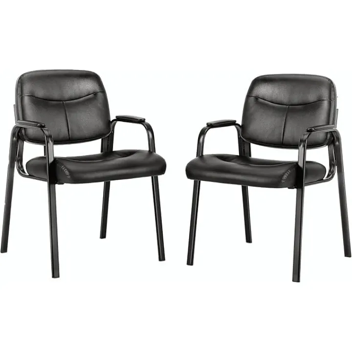 Office Guest Chairs Set of 2, PU Leather Cushion Accent Chairs with Ergonomic Armrest and Lumbar Support, Modern Conference Reception Side Chairs for Office, Waiting Room, Lobby or Salon