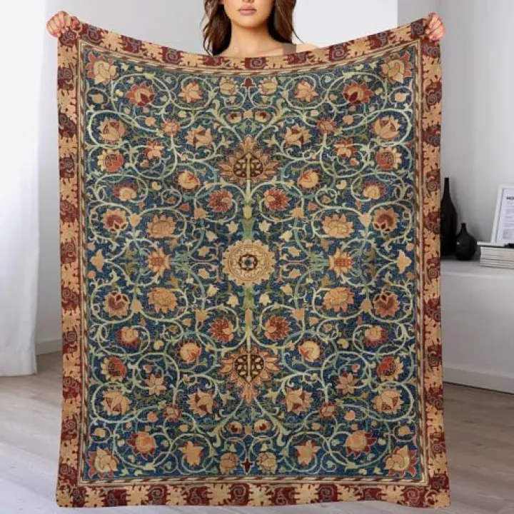 ZhiRain Vintage William Morris Throw Blanket Bohemia Floral Retro Pattern Blanket for Sofa Bed Couch Chair Or Dorm 30"x40"