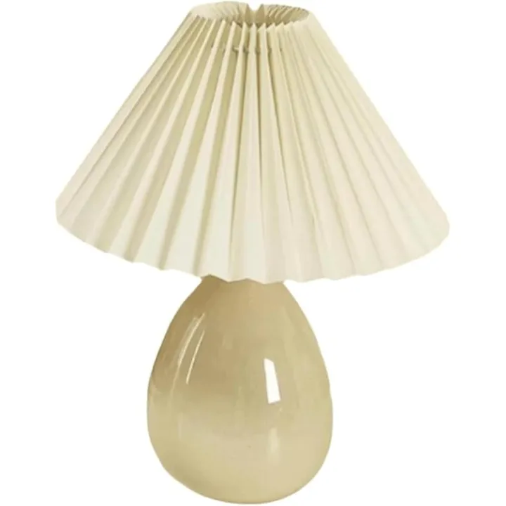 Desk Lamp Ceramic Table Button Fabric Reading Light Adjustable Bedroom