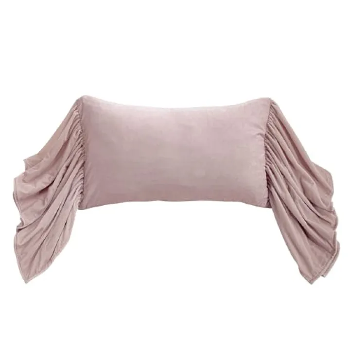 HiEnd Accents Stella Faux Silk Velvet Long Ruffled Pillow, 14x26 inch, Lilac, Romantic Western Modern Traditional Style Luxury Bedding, Decorative Throw Pillow