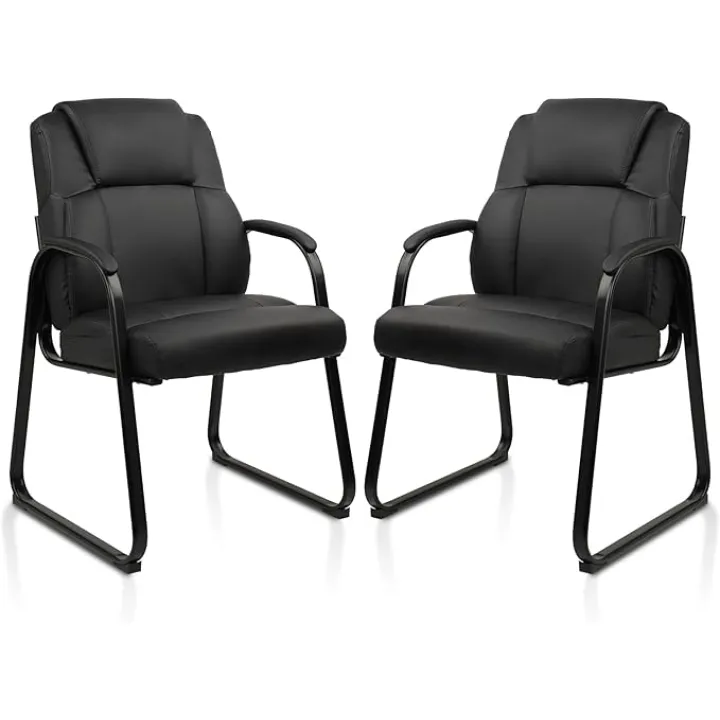 CLATINA Leather Office Guest Chair Reception Chair Waiting Room Chairs with Padded Arm Rest for Home Office Reception Meeting Room Chair Lobby No Wheels, Black (2 PK)