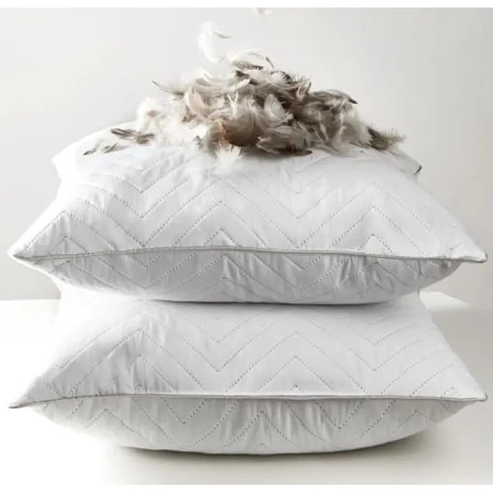 Set of 2 22x22 Inch Goose Feather Throw Pillow Inserts with Luxurious Corrugated Quilting and Silver-Grey Satin Edging HV69580