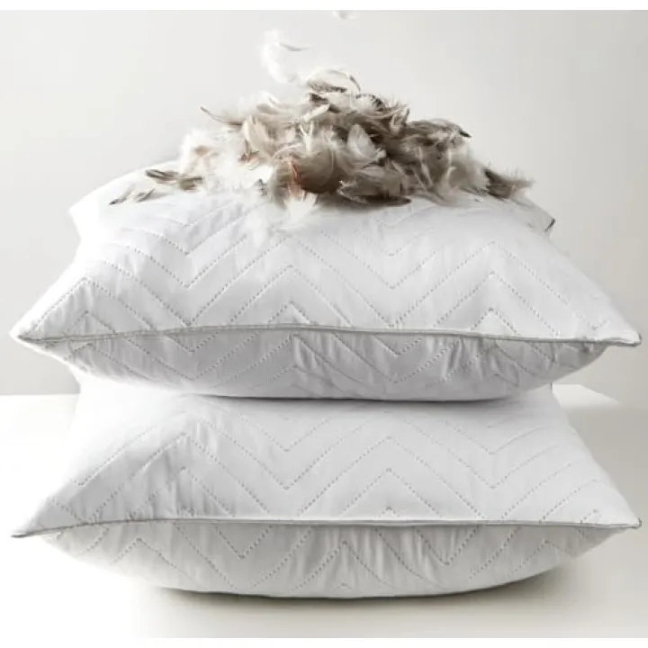 Set of 2 16x16'' Goose Feather Throw Pillow Inserts with Luxurious Corrugated Quilting and Silver-Grey Satin Edging DH54748