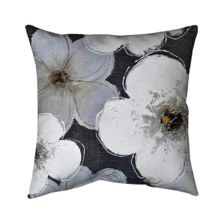 26 x 26 in. Grey Flowers-Double Sided Print Indoor Pillow