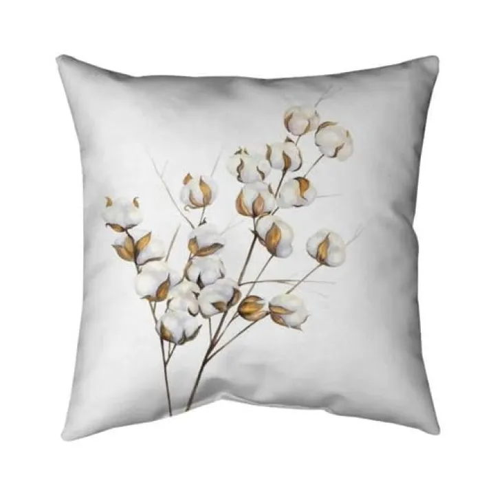 18 x 18 in. A Branch of Cotton Flowers-Double Sided Print Indoor Pillow