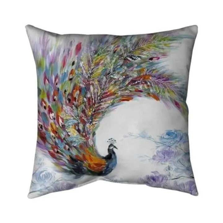 26 x 26 in. Colorful Peacock with Flowers-Double Sided Print Indoor Pillow