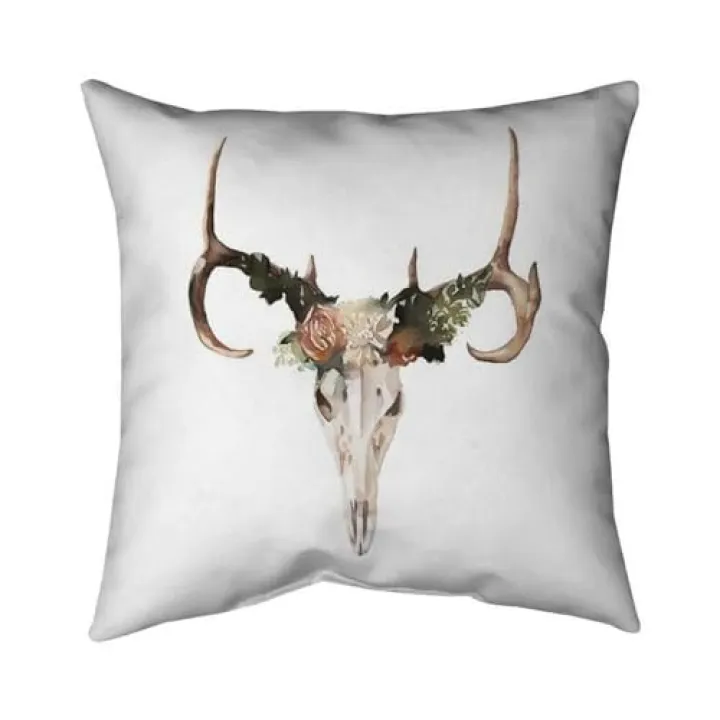 20 x 20 in. Deer Skull with Roses-Double Sided Print Indoor Pillow