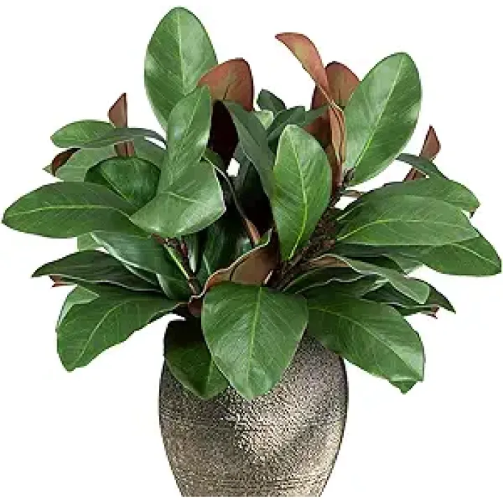 Artificial Magnolia Leaves Branches Fake 3D Magnolia Pick Faux Greenery Stems Leaves for Indoor Outdoor Vase Filling Home Office Table Decoration (6Pcs, 18'')