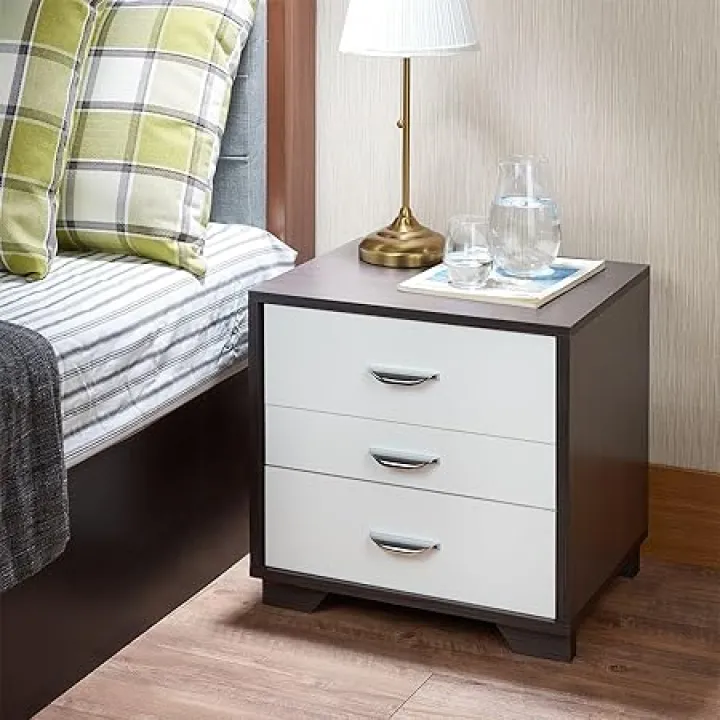 Stylish 3-Drawer Accent Table for Storage, Modern Design, as Nightstand or End Table, White and Black