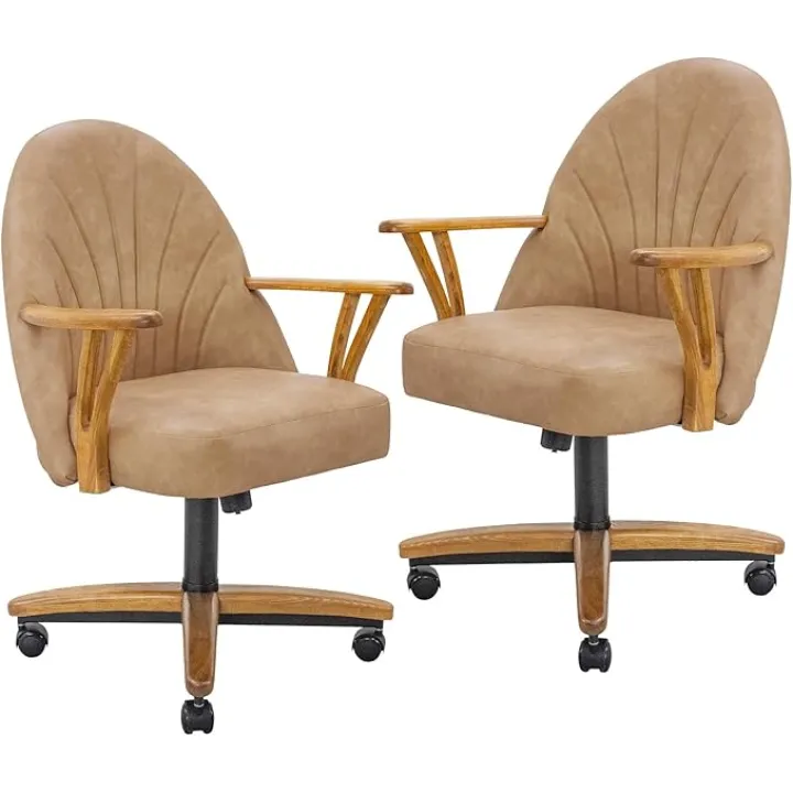 Chromcraft Set of 2 Caster Chairs, Swivel Tilt Dining Chairs with Rolling Wheels for Kitchen & Dining Room