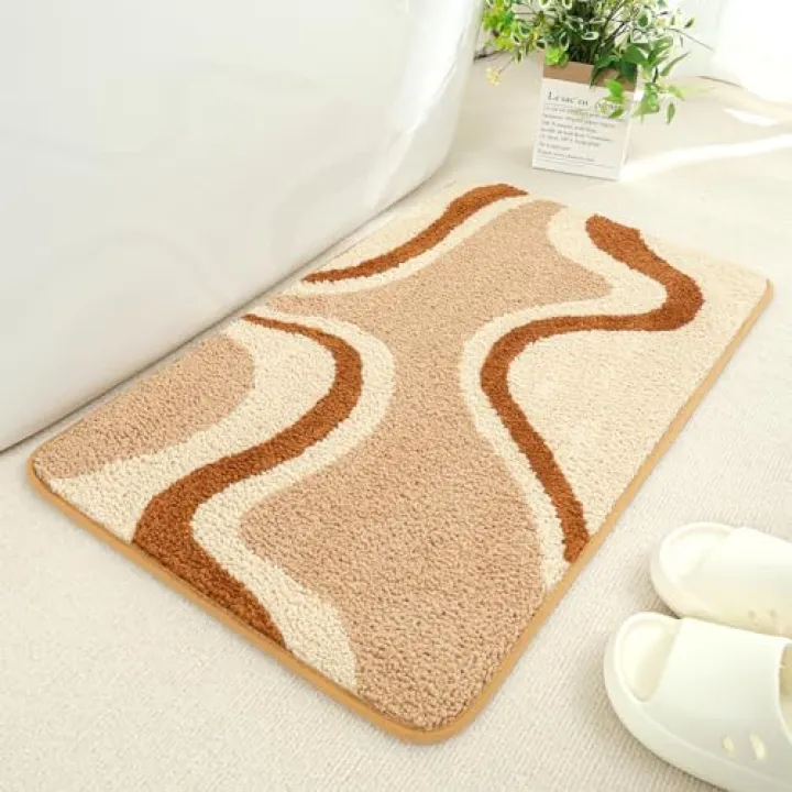 Tyrafry Striped Wavy Bath Mat - Super Absorbent, Soft and Thick, Rubber Backing Non-Slip, Machine Washable Shower Rug, Bath Mat, Bathroom Home Decor Accessories, 16"x24" (40x60cm)